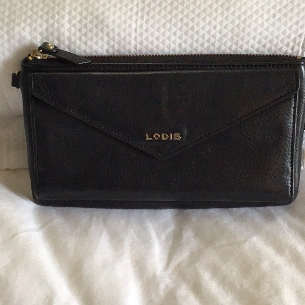 LODIS Black Envelope Leather Wristlet